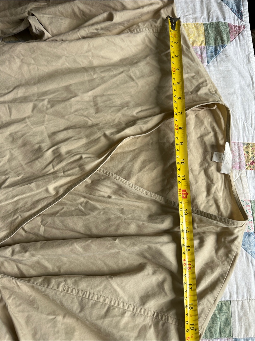 X—COS Beige Tie-Waist Midi Dress with Subtle Puff Sleeve Size M-L - Picture 12 of 16
